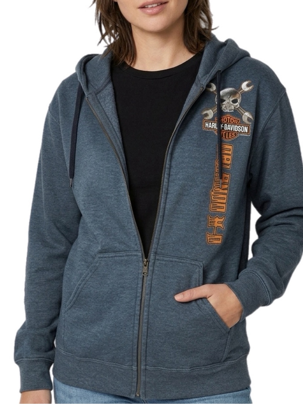Harley-Davidson | Blue Gray HD Logo Zip-Up Hoodie Orlando Florida
